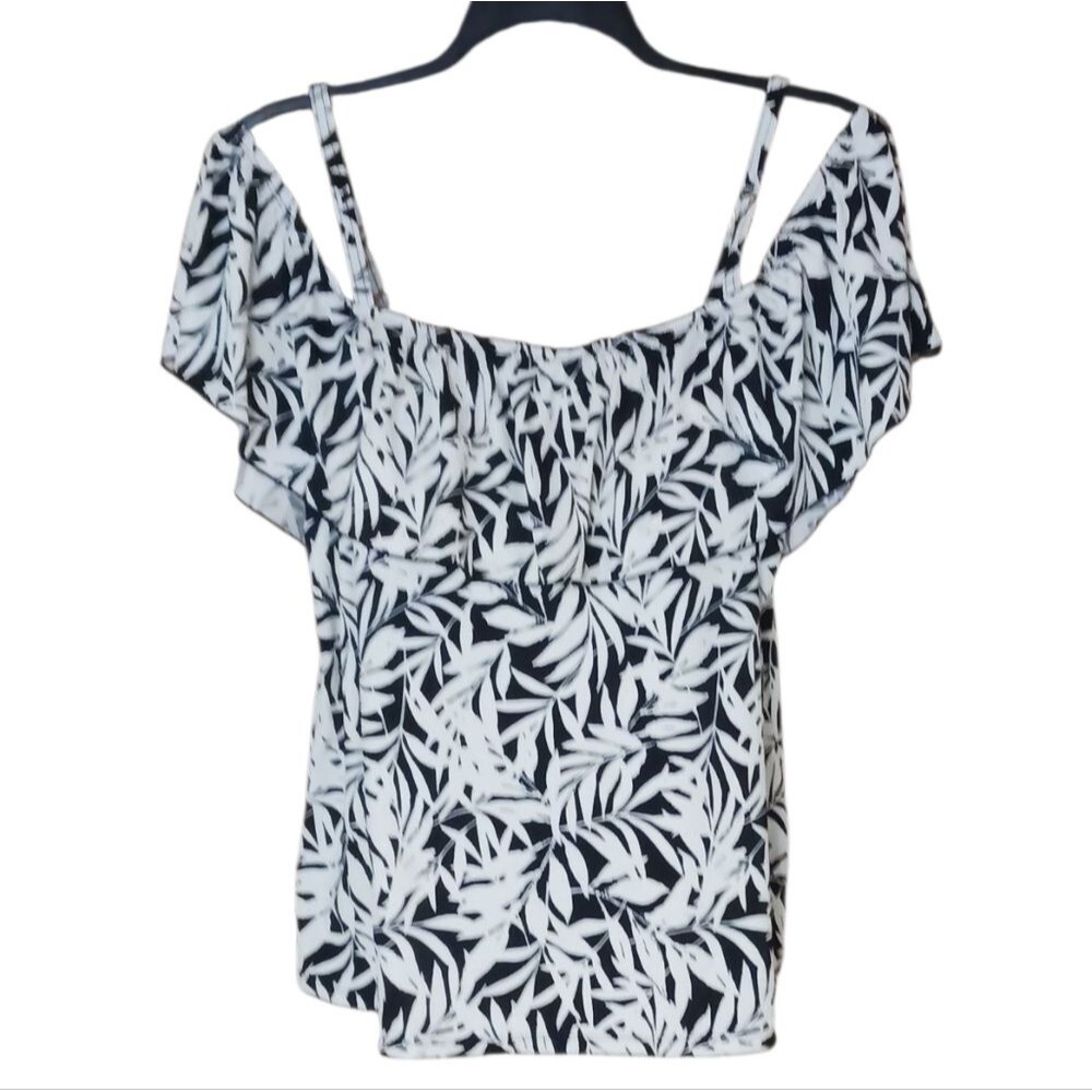A Shore Fit Women's Swimwear Top Self Bra Cold Shoulder Black & White Print 20W - Picture 4 of 8